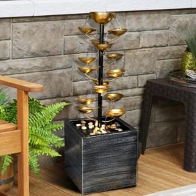 img 3 attached to Modern Metal Water Fountain - 31.1In Multi-Tier Floor Standing Cascading Fountain W/ Lights & Rocks For Indoor/Outdoor Art Decor