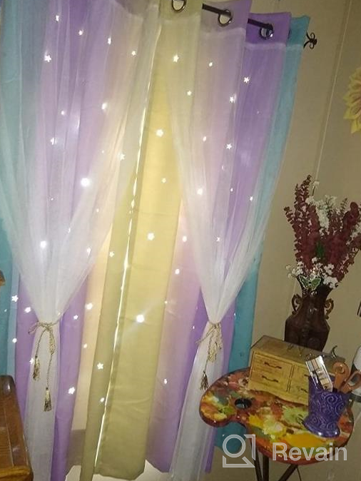 img 1 attached to Anjee Star Curtains For Girls Cutout Style 2 In 1 Double Layer Light Blocking Ombre Grommets Top Drape With Sheer Voile Gauze For Living Room Kids Bedroom 2 Panels 52 X 63 Inch, Blue Purple review by Melissa Tucker