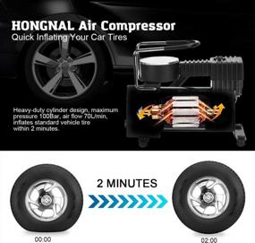 img 3 attached to HONGNAL Air Compressor Tire Inflator, DC 12V Portable Car Air Compressor Pump With Gauge Multi-Function Car Air Pump With 3 Nozzle Adaptors For Car Tires, Bicycles, Trucks & Inflatables