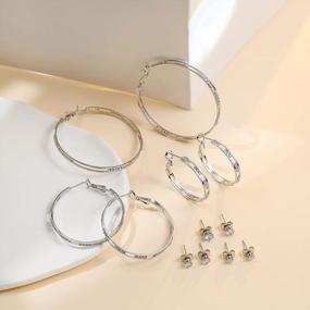 img 1 attached to Sterling Silver Post Hoop Earrings & Studs 14K White Gold Plated Big Women'S Earring Set