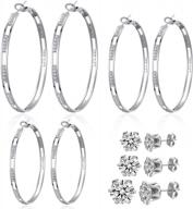 sterling silver post hoop earrings & studs 14k white gold plated big women's earring set logo