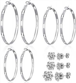 img 3 attached to Sterling Silver Post Hoop Earrings & Studs 14K White Gold Plated Big Women'S Earring Set