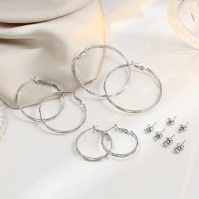 img 2 attached to Sterling Silver Post Hoop Earrings & Studs 14K White Gold Plated Big Women'S Earring Set