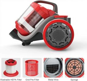 img 1 attached to 750W Heavy Duty Canister Vacuum Cleaner With 18Kpa High Suction, HEPA Filtration And Floor/Sofa/Crevice Nozzles - Corded Bagless Dry Wet Cyclone Vacuum (Red/Gray)