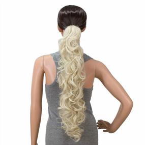 img 4 attached to Get The Perfect Messy Curls With SWACC'S 24-Inch Long Claw Clip Ponytail Extension In Platinum Blonde-60#