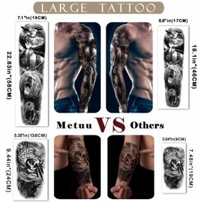 img 3 attached to Metuu 46 Sheets Full Arm Temporary Tattoo Waterproof Realistic For Men And Women, Wolf Tiger Lion Eagle Extra Large Fake Tattoo Stick On Whole Arm Shoulder Leg