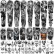 metuu 46 sheets full arm temporary tattoo waterproof realistic for men and women, wolf tiger lion eagle extra large fake tattoo stick on whole arm shoulder leg logo