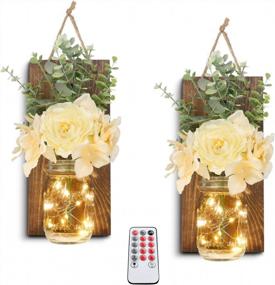img 4 attached to Charming Rustic Wall Sconces With LED Lights & Flowers - Perfect Farmhouse Decor For Kitchen, Bathroom, Bedroom, & More!