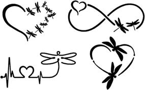 img 4 attached to 🐉 Dragonfly Decals 4 Pack: Elegant Dragonfly Heart Designs for a Stylish Touch (Black, Small ~3.5")