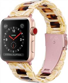 img 4 attached to Fullmosa Watch Band Compatible With Apple Watch 38/40/41/42/44/45Mm, Bright Resin Watch Band For IWatch SE & Series 7/6/5/4/3/2/1, Banana Milk+Dark Amber(Rose Red Hardware) 38Mm
