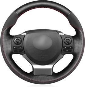 img 4 attached to Mewant Black Leather and Suede Steering Wheel Cover Wrap for Lexus IS/NX/RC/CT F Sport/200t/250/300/350 - Hand-Stitched Luxury Upgrade!