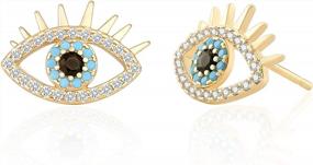 img 4 attached to 18K Gold Evil Eye Stud Earrings With Micro-Inlaid Cubic Zirconia & Blue Gemstone - Perfect Handmade Fashion Jewelry For Women'S Christmas Gift