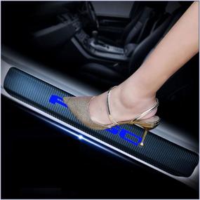 img 4 attached to Kaiweiqin 4Pcs Car Door Sill Scuff Plate Cover For Ford F-150 Welcome Pedal Protection Car Carbon Fiber Sticker Threshold Door Entry Guard Decorative Blue