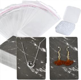 img 4 attached to Professional Earring Display Set - 900PCS Black Ripple Kraft Paper Cards With Self-Seal Bags And Earring Backs For Jewelry Sales - Set B