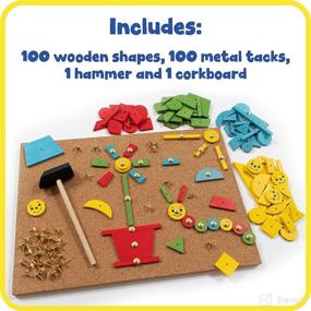 img 3 attached to Ready2Learn Tack-A-Tile - Wooden Hammer Toy for Kids 4+ - 100 Shapes - Large Corkboard - Kid-Friendly Tacks - Enhance Imagination, Fine Motor Skills and Reasoning