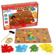 ready2learn tack-a-tile - wooden hammer toy for kids 4+ - 100 shapes - large corkboard - kid-friendly tacks - enhance imagination, fine motor skills and reasoning logo