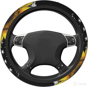 img 2 attached to 🌻 Sunflower American Flag - MSACRH Steering Wheel Cover: Universal Fit 15 Inch Anti-Slip Protector for Men and Women