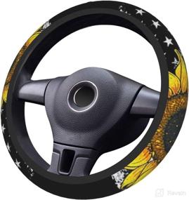 img 1 attached to 🌻 Sunflower American Flag - MSACRH Steering Wheel Cover: Universal Fit 15 Inch Anti-Slip Protector for Men and Women