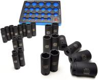 🔧 thorium 22-piece metric impact socket set - 1/2” drive - deep, no skips + 32mm - cr-mo - complete with foam tool organizer tray логотип