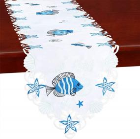 img 4 attached to Преобразите свой стол с помощью вышитой рыбной скатерти Simhomsen для прибрежного летнего декора (синий, 14 × 69 дюймов)