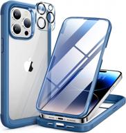 стильный и защитный чехол для iphone 14 pro — серия miracase glass с защитой объектива камеры и защитной пленкой для экрана из закаленного стекла цвета capri blue логотип