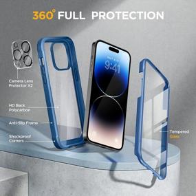img 3 attached to Стильный и защитный чехол для iPhone 14 Pro — серия Miracase Glass с защитой объектива камеры и защитной пленкой для экрана из закаленного стекла цвета Capri Blue