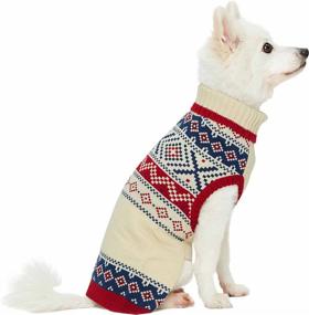 img 3 attached to 🐶 Blueberry Pet Holiday Christmas Creamy White Fair Isle Family Apparel - Sweater for Dogs, Matching Unisex Sweater Scarf Beanie Hat for Pet Lovers
