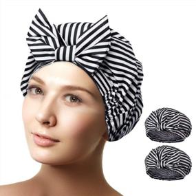 img 4 attached to Reusable Waterproof Shower Cap For Women With Long Hair - Double-Layered, Adjustable, And Large (11 Inches) - Ideal For Braids And Hair Extensions - Stylish Bowknot Design In Black