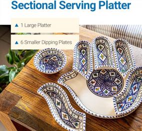 img 3 attached to Kamsah Plate Set & Serving Platter, Custom Hand-Painted Ceramic Appetizer Tray Serving Dishes For Celebrations, Parties And Events (Hand - Large, Bohemian Blue)