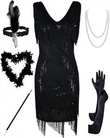 img 4 attached to Коктейльное платье Gatsby 1920-х годов для женщин с пайетками и бахромой от PrettyGuide