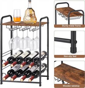 img 2 attached to MOOACE Wine Glass Rack Free Standing Floor, Metal & Wood Countertop Wine Holder, 8 Bottles And 6 Glasses Stand