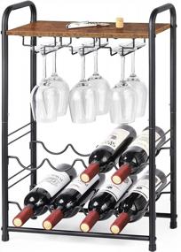 img 4 attached to MOOACE Wine Glass Rack Free Standing Floor, Metal & Wood Countertop Wine Holder, 8 Bottles And 6 Glasses Stand