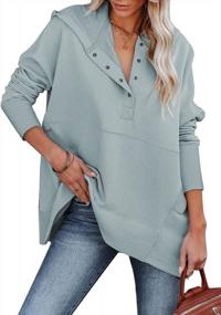 img 4 attached to AlvaQ Oversized Hooded Sweatshirt With Button Front And Pockets - Women'S Casual Pullover Top With V-Neck