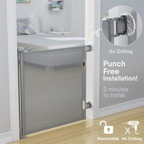 img 3 attached to 🚪 Extra Wide 71" X 33" Tall Punch-Free Install BabyGate - BabyBond Retractable Gates for Kids or Pets. Ideal Indoor/Outdoor Dog Gates for Doorways, Stairs, Hallways. Color: Grey.