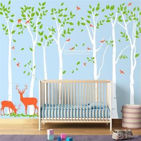 img 1 attached to 🌿 Extra Large 300 X 210cm White Jungle Tree Wall Decals for Home Forest Decoration - Removable Vinyl Stickers with Green Leaves, Birds, and Deer Murals for Kid Bedroom, Nursery, Living Room, and Office