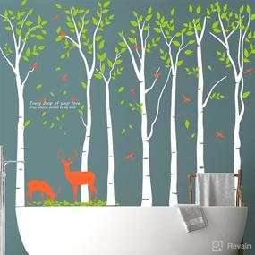 img 2 attached to 🌿 Extra Large 300 X 210cm White Jungle Tree Wall Decals for Home Forest Decoration - Removable Vinyl Stickers with Green Leaves, Birds, and Deer Murals for Kid Bedroom, Nursery, Living Room, and Office