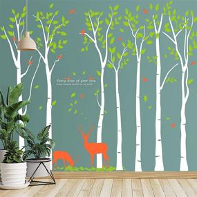 img 3 attached to 🌿 Extra Large 300 X 210cm White Jungle Tree Wall Decals for Home Forest Decoration - Removable Vinyl Stickers with Green Leaves, Birds, and Deer Murals for Kid Bedroom, Nursery, Living Room, and Office