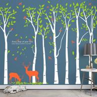 🌿 extra large 300 x 210cm white jungle tree wall decals for home forest decoration - removable vinyl stickers with green leaves, birds, and deer murals for kid bedroom, nursery, living room, and office logo