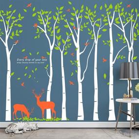 img 4 attached to 🌿 Extra Large 300 X 210cm White Jungle Tree Wall Decals for Home Forest Decoration - Removable Vinyl Stickers with Green Leaves, Birds, and Deer Murals for Kid Bedroom, Nursery, Living Room, and Office