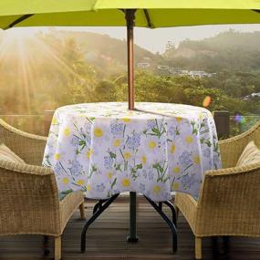 img 4 attached to Lamberia Round Tablecloth With Umbrella Hole And Zipper For Patio Garden, Outdoor Tablecloth Waterproof Spill-Proof Polyester Fabric Table Cover (60" Round, Zippered, Daisy)