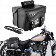 oxmart motorcycle saddle bag with skull print, large capacity waterproof pu leather sidebag + white stitching 2 in 1 quick-release universal for sportster shadow softail dyna v-star logo