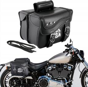 img 4 attached to OXMART Motorcycle Saddle Bag With Skull Print, Large Capacity Waterproof PU Leather Sidebag + White Stitching 2 In 1 Quick-Release Universal For Sportster Shadow Softail Dyna V-Star