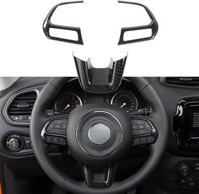 img 4 attached to 🔥 Premium Carbon Fiber Grain Steering Wheel Cover Trim for Jeep Renegade & Compass (2015-2019, 2017-2019) - 3PCS Interior Accessories