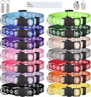 🐶 set of 14 puppy collars for litter identification - glow in the dark, whelping accessories - soft nylon breakaway colored collars with 2 id tags - small size (s) logo