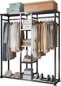 img 4 attached to UDEAR Large Freestanding Metal Garment Rack With 6 Shelves, 2 Hanging Racks For Clothes, Shoes And Bags - Open Wardrobe Closet Storage Organizer For Entryway And Room In Sleek Black Design