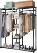 udear large freestanding metal garment rack with 6 shelves, 2 hanging racks for clothes, shoes and bags - open wardrobe closet storage organizer for entryway and room in sleek black design logo
