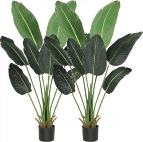 img 4 attached to 2Pack 4Ft Tall Artificial Bird Of Paradise Plants - Faux Tropical Banana Leaf Plant & Travelers Palm Tree Potted Silk Indoor Floor Corner Decor