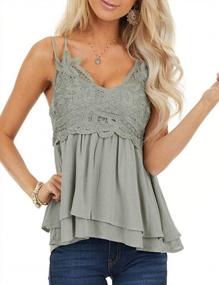 img 4 attached to Stylish Lace V-Neck Chiffon Cami Tank Top With Spaghetti Straps - Sleeveless Women'S Shirts By Feager