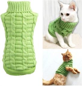img 2 attached to Evursua Turtleneck Pet Sweater: Stylish Aran Pullover Knitted Clothes for Cats and Dogs - Solid Green, Size XS