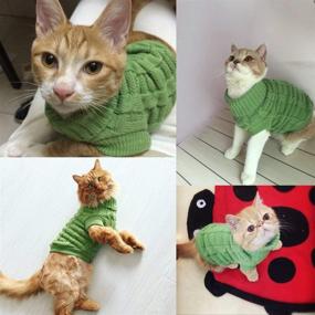 img 1 attached to Evursua Turtleneck Pet Sweater: Stylish Aran Pullover Knitted Clothes for Cats and Dogs - Solid Green, Size XS